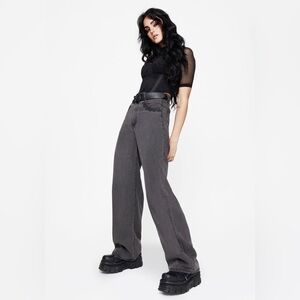 Disturbia Nara Wide Leg Distressed Gothic Embroidery Jeans | 26” / EU 36”